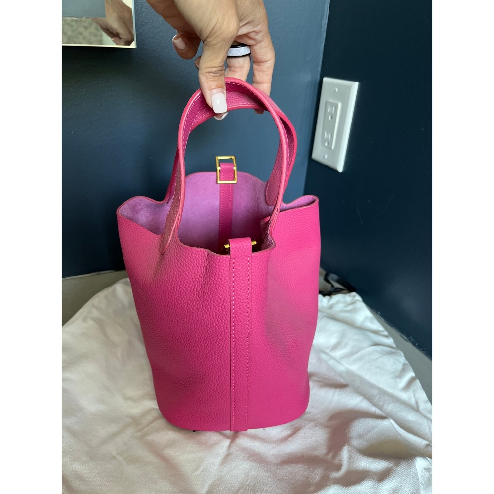 Genuine Leather Hot Pink Bucket Bag Luxury Style Tote Handbag Boho Chic NEW - Picture 2 of 12